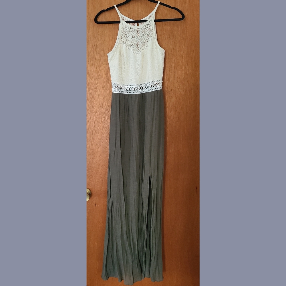 White and Green Maxi Dress